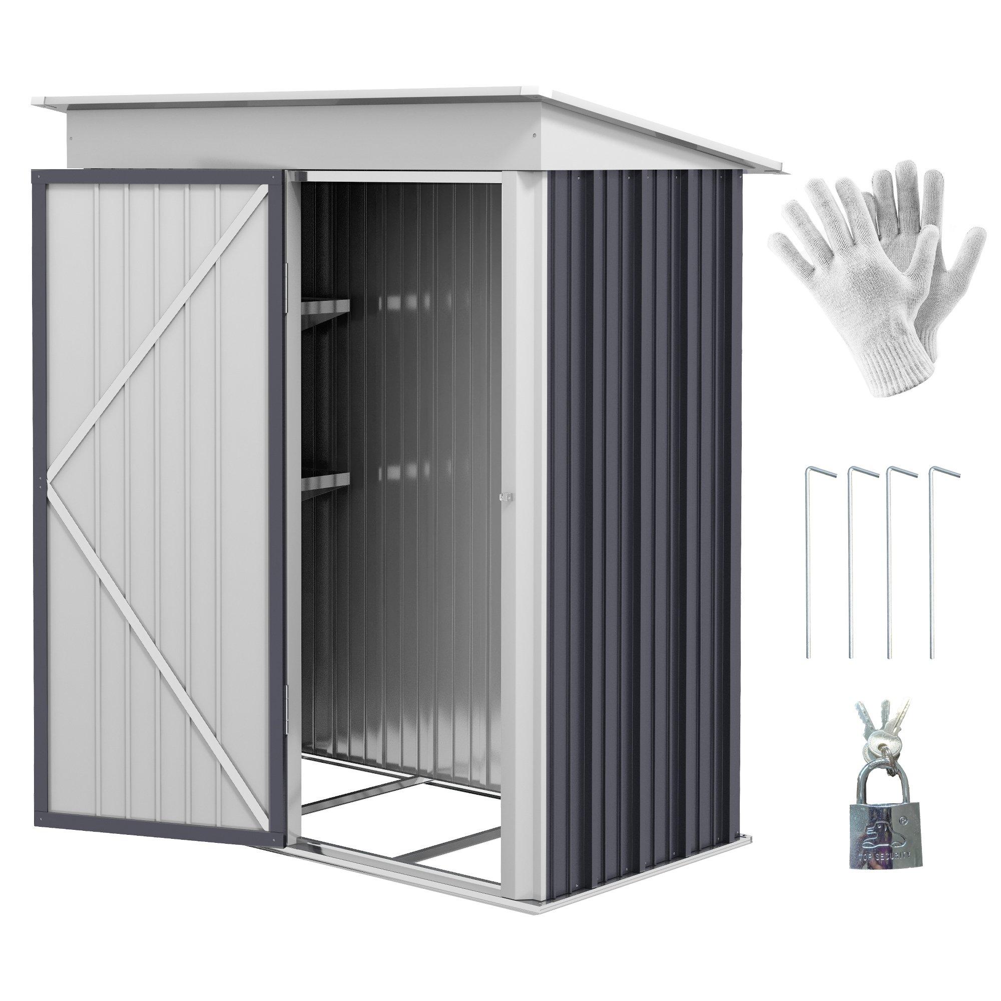 Steel Garden Shed, Small Lean-to Shed for Bike Tool, 5x3 ft